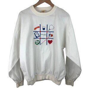 Peanut Butter & Jelly Nursing Themed White Sweatshirt Womens Large Embroidered